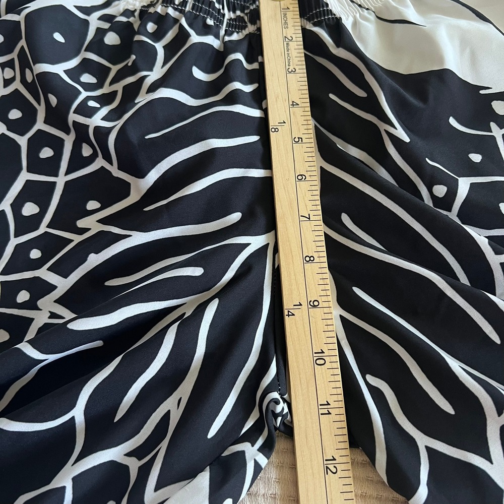 WAI ONO DESIGNS Wide Leg Pants Women Medium Black White Tropical Leaf‎ Hawaiian - Picture 9 of 11